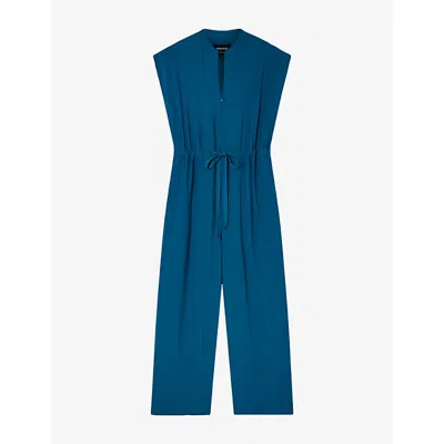 Whistles Womens Navy Drawstring-waist Relaxed-fit Woven Jumpsuit In Blue