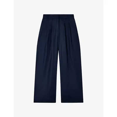 Whistles Womens Navy Hopsack Wide-leg Woven Trousers In Blue