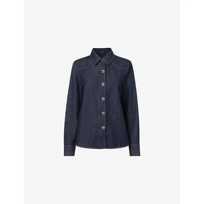 Whistles Womens Navy Long-sleeved Contrast-stitched Denim Shirt In Blue