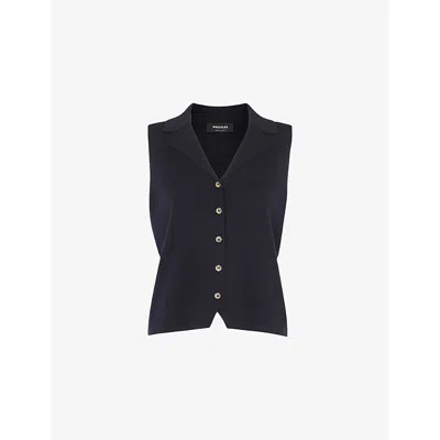 Whistles Womens Maisie Button-front Cotton-blend Tank Top Navy
