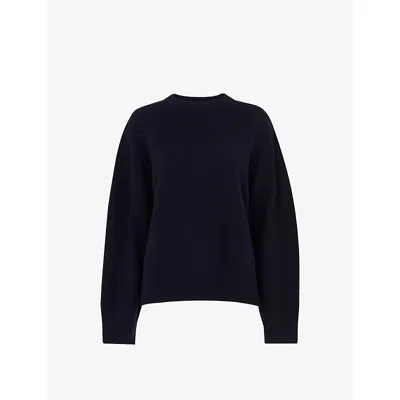 Whistles Womens Navy Relaxed-fit Side-split Wool Jumper In Blue