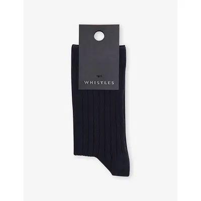 Whistles Womens Navy Ribbed Stretch Cotton-blend Crew Socks In Multi