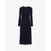 Whistles Womens Navy Ruched Long-sleeve Stretch-jersey Midi Dress In Black