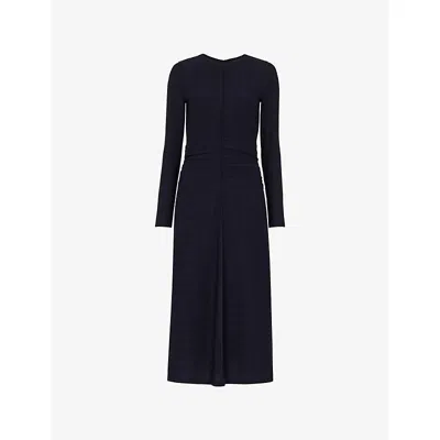 Whistles Womens Navy Ruched Long-sleeve Stretch-jersey Midi Dress In Black
