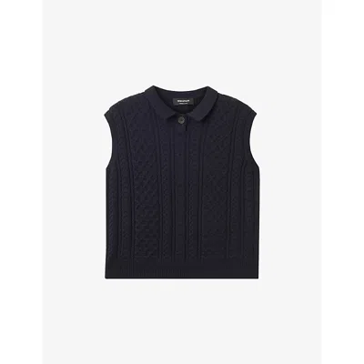 Whistles Omens  Sleeveless Button-neck Knitted Tank In Blue