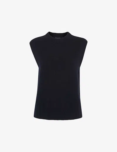 Whistles Womens Sleeveless Round-neck Wool Vest Navy
