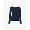 Whistles Womens V-neck Ribbed Jersey Top Navy In Navy