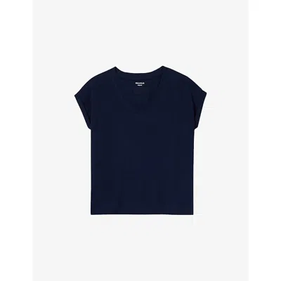 Whistles Womens Navy Willa V-neck Cotton-jersey T-shirt In Blue