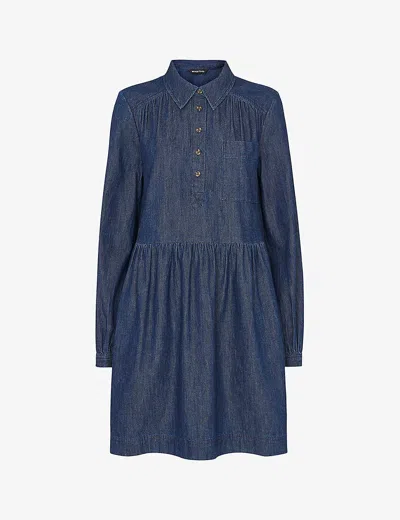 Whistles Womens Navy Winnie Long-sleeve Chambray-denim Mini Dress