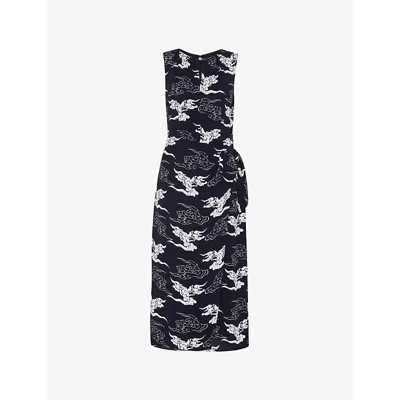 Whistles Womens Cloud-print Tie-waist Woven Midi Dress Navy/multi