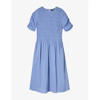 Whistles Petite Shirred Panel Cotton Dress In Blue