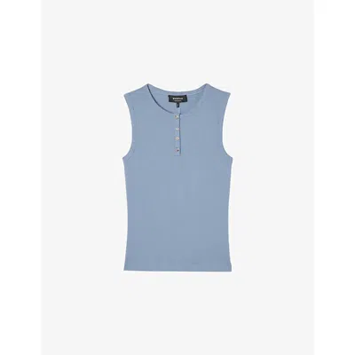 Whistles Womens Pale Blue Henley Button-front Stretch-cotton Tank Top