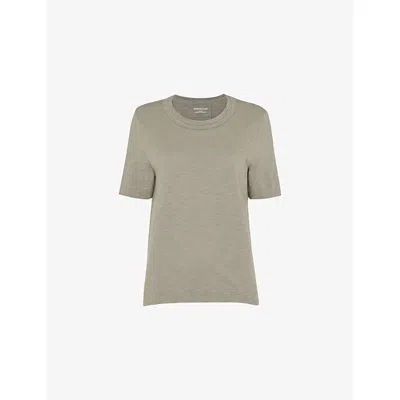 WHISTLES WOMENS PALE GREEN ROSA DOUBLE-TRIM COTTON-JERSEY T-SHIRT