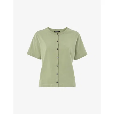 WHISTLES OMENS WHISTLES ROUND-NECK BUTTON-UP COTTON T-SHIRT