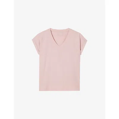Whistles Womens Pale Pink Willa V-neck Cotton-jersey T-shirt Xs
