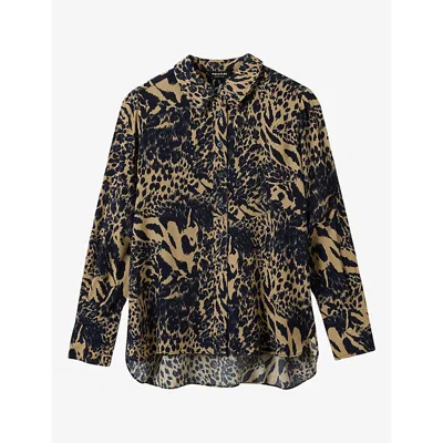 Whistles Womens Patchwork Leopard-print Woven Shirt Navy/multi