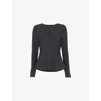 Whistles Womens Peplum-hem Slim-fit Stretch Cotton-blend Top Grey