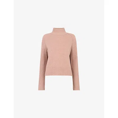Whistles Womens Pink Funnel-neck Knitted Wool Jumper