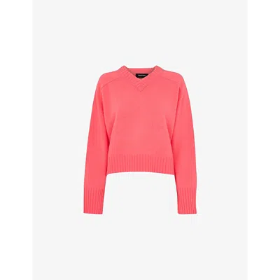 Whistles Womens Pink V-neck Wool Knitted Jumper