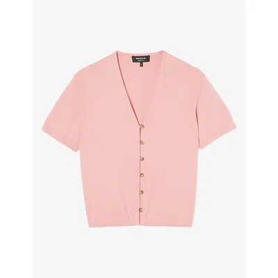 Whistles Womens Pink V-neck Short-sleeve Cotton-blend Top Xs