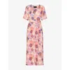 Whistles Womens Floral-print Button-down Woven Jumpsuit Pink/multi