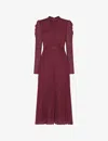 Whistles Dobby Polka-dot Woven Midi Dress In Plum/claret