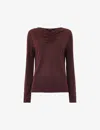 Whistles Ruched-neck Long-sleeve Woven Top In Plum/claret