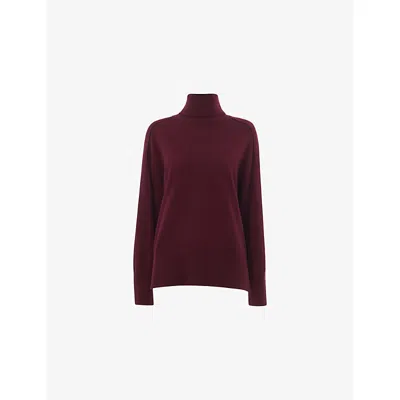 Whistles Womens Plum/claret Turtleneck Knitted Cashmere Jumper In Burgundy
