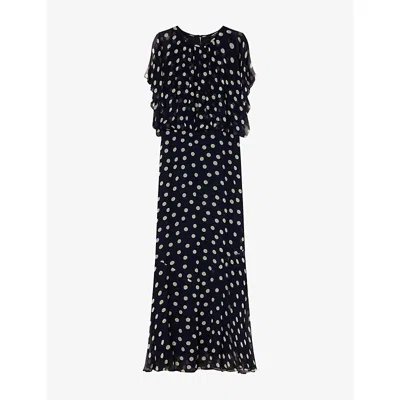 Whistles Womens Polka Dot Print Chiffon Midi Dress Blue