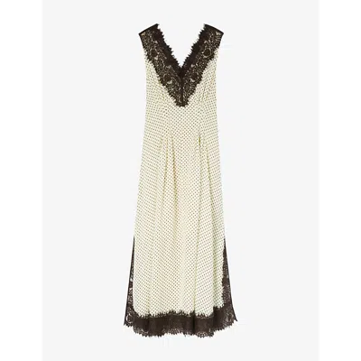 Whistles Womens Polka-dot Lace-trim Woven Maxi Dress Yellow