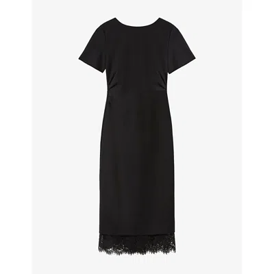 Whistles Womens Ponte Lace-trim Crepe Midi Dress Black
