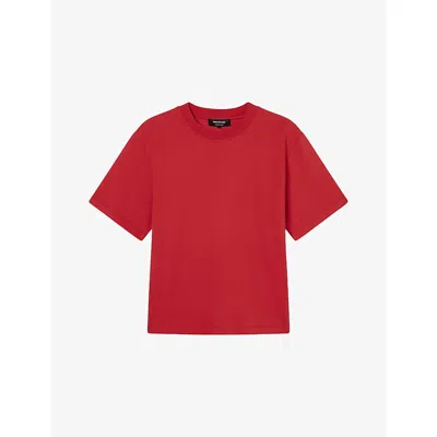 Whistles Womens Posie Double-trim Short-sleeve Cotton T-shirt Red