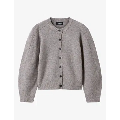 Whistles Womens Puff-sleeved Round-neck Wool-blend Cardigan Neutral In Brown