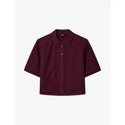 Whistles Womens Purple Short-sleeved Broderie Cotton Shirt