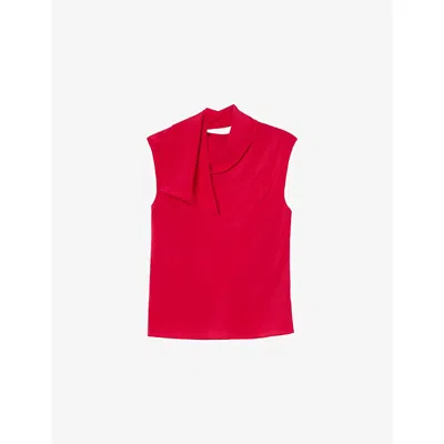 Whistles Womens Red Cowl-neck Sleeveless Silk Top