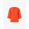 Whistles Womens Red Grandad-collar Linen Shirt In Orange