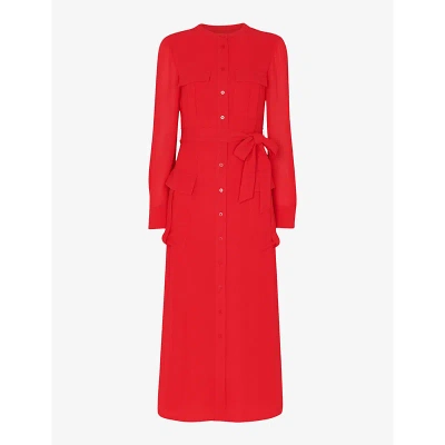 Whistles Womens Red Nia Four-pocket Woven Midi Dress
