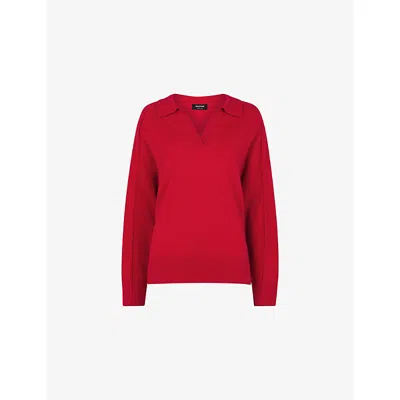 Whistles Womens Open-collar Long-sleeve Wool Jumper Red Xs