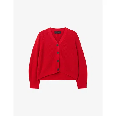 Whistles Omens  Ribbed V-neck Cotton Cardigan In Red