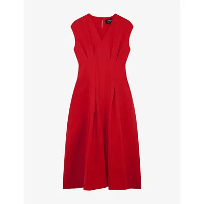 Whistles Womens Red V-neck Linen-blend Midi Dress