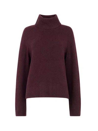 Whistles Womens Roll Neck Mix Jumper Red In Burgundy