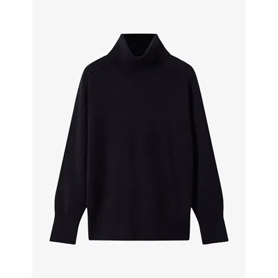Whistles Womens Roll-neck Knitted Cashmere Jumper Black Xs In Blue