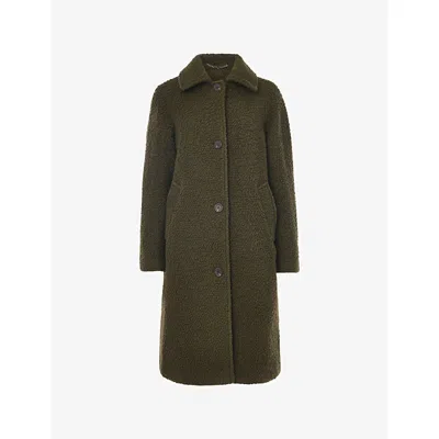 Whistles Womens Khaki/olive Romy Bouclé-texture Wool Coat In Animal Print