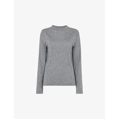 Whistles Womens Round-neck Long-sleeve Woven Top Grey