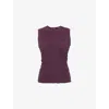 Whistles Womens Purple Round-neck Sleeveless Textured Stretch-cotton Tank