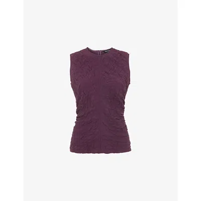 Whistles Womens Purple Round-neck Sleeveless Textured Stretch-cotton Tank