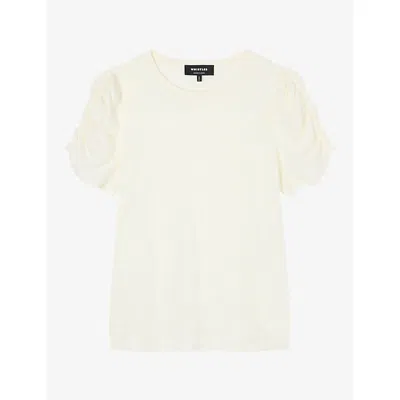 Whistles Womens Round-neck Gathered-sleeve Cotton T-shirt Cream