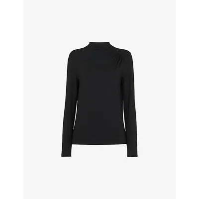 Whistles Womens Ruched-front Long-sleeve Stretch-woven Top Black
