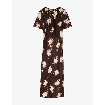 Whistles Womens Shadow Floral-print Woven Midi Dress Multi-coloured In Brown