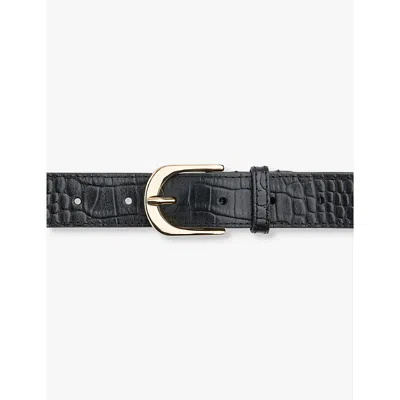 Whistles Womens Shiny Croc-embossed Leather Belt Black